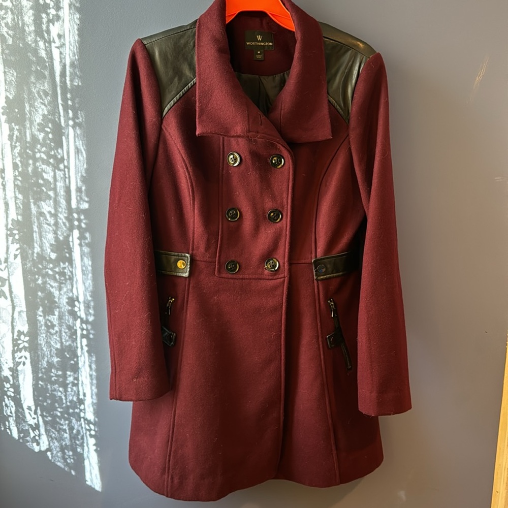 WORTHINGTON Women’s Wool Dress Coat - Size M Maroon